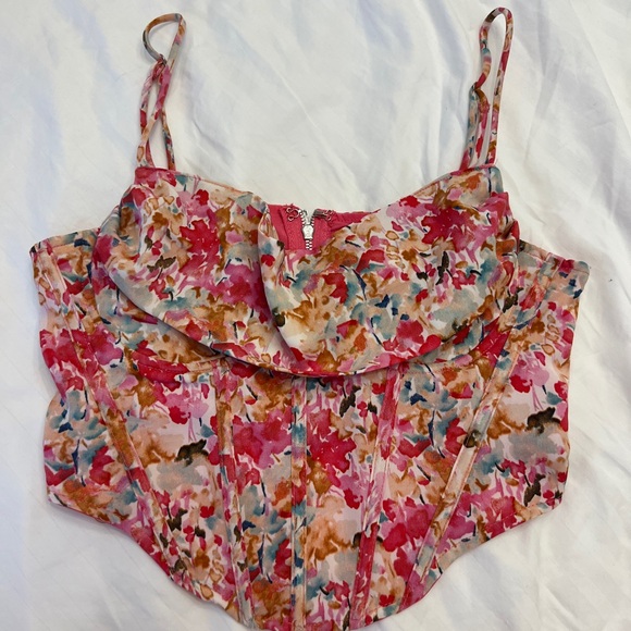 Tops - More to Come Floral Pink Bustier Top